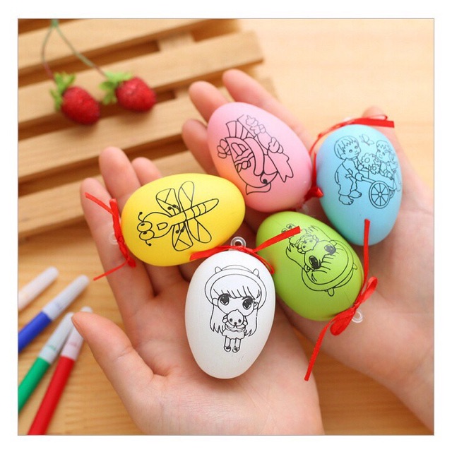 Combo 10 trứng tô màu kèm bút lông cho bé