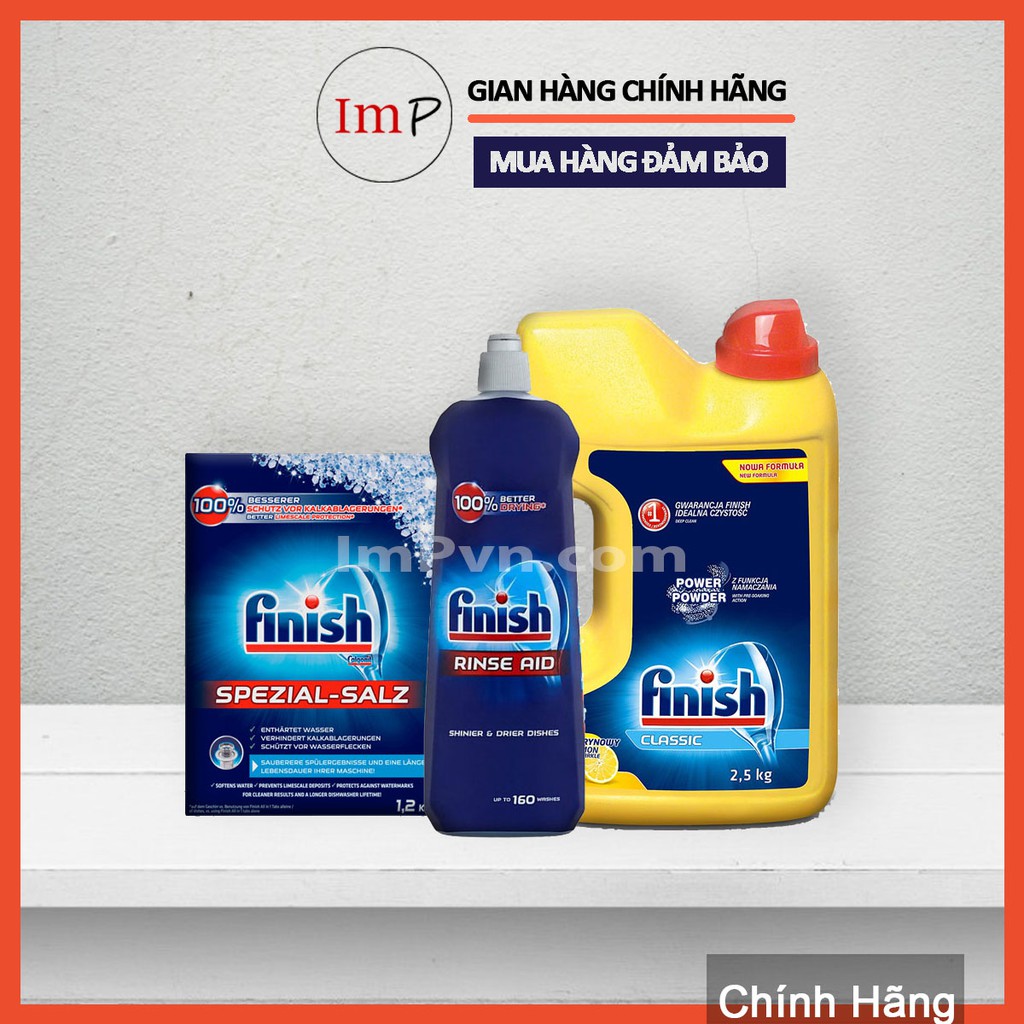 Combo rửa bát Finish Bột 2.5kg, Muối 1.2kg, Nước làm bóng 800ml