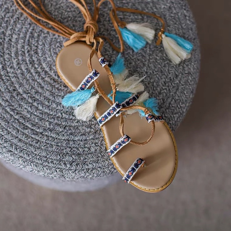 SANDAL BOHEMIAN DÂY BUỘC |SANDAL BOHO CHẤT DA LỘN