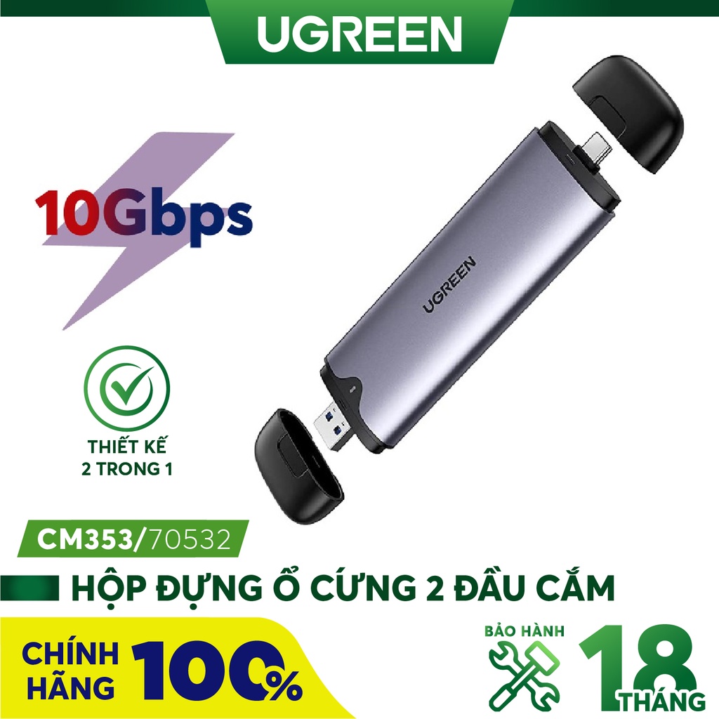 Hộp đựng ổ cứng M.2 NVME/ PCIe, chân cắm USB-C và USB 3.1, tốc độ lên đến 10Gbps UGREEN CM353 70532