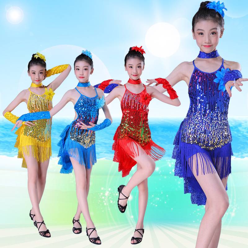 Trang Phục Khiêu Vũ Latin Đính Kim Sa Lấp Lánh Dành Cho Bé Gái