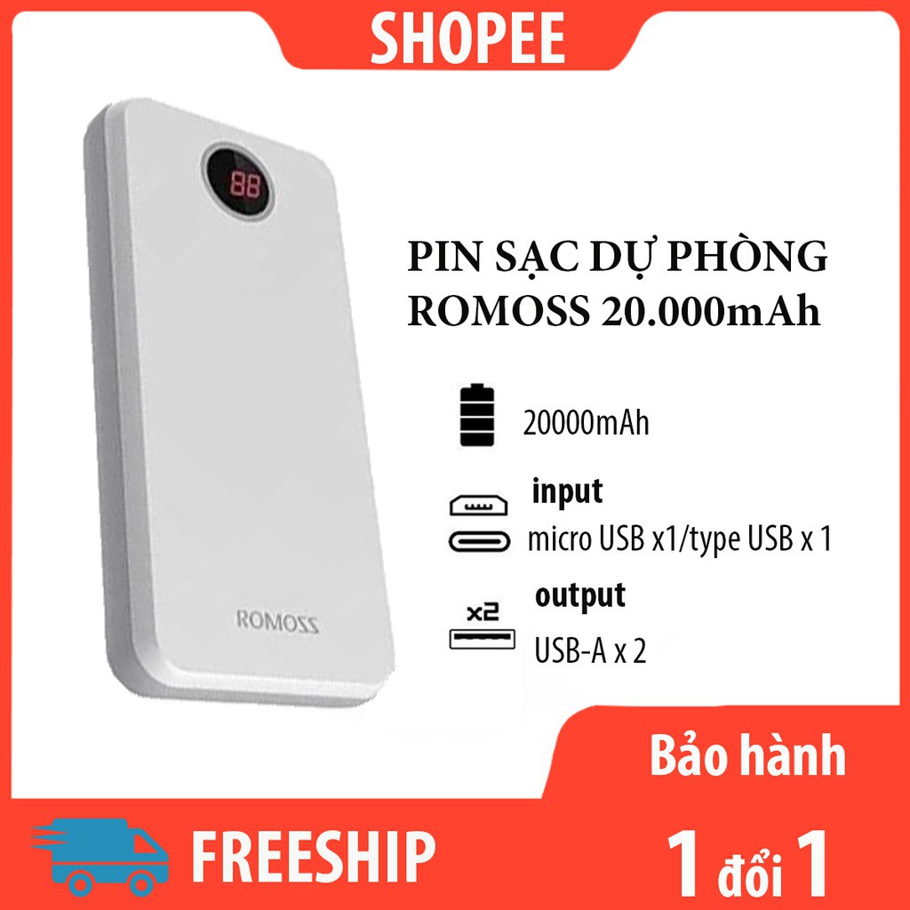 [BH 12T] Pin sạc dự phòng Romoss HO20 20.000mah sạc nhanh điện thoại ipad thiết bị số tiết kiệm thời gian