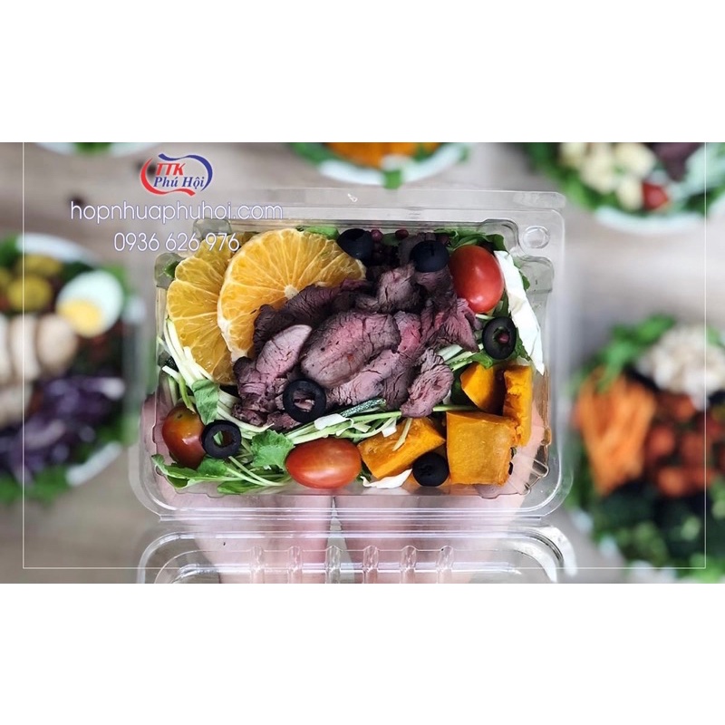 100 hộp nhựa đựng bánh, salad, trái cây cắt sẵn, hộp đựng 500g dâu tây kín JBS1