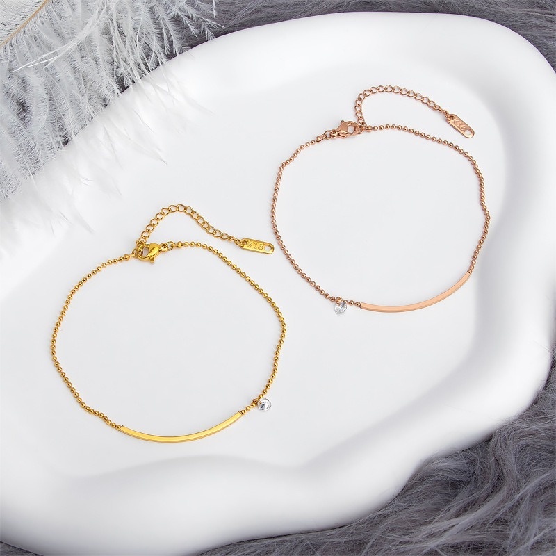 Lắc chân thép titan 18k không phai màu đính hạt tròn thời trang
