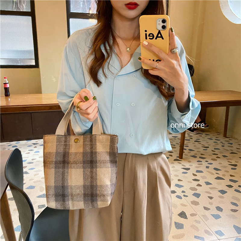Túi len đựng bình nước giữ nhiệt thiết kế mới họa tiết sọc caro thời trang theo phong cách Vintage