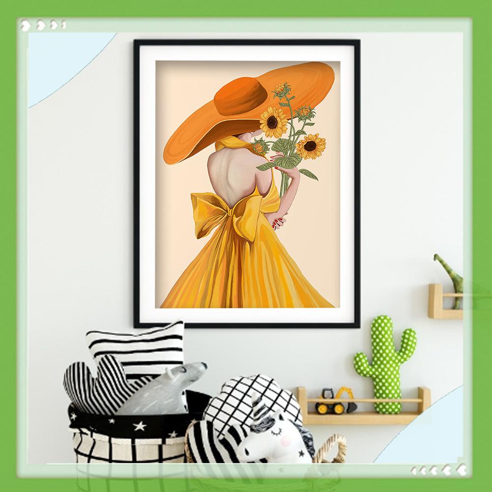 Bộ tranh thêu chữ thập hình cô gái và hoa hướng dương DIY độc đáo 11ct