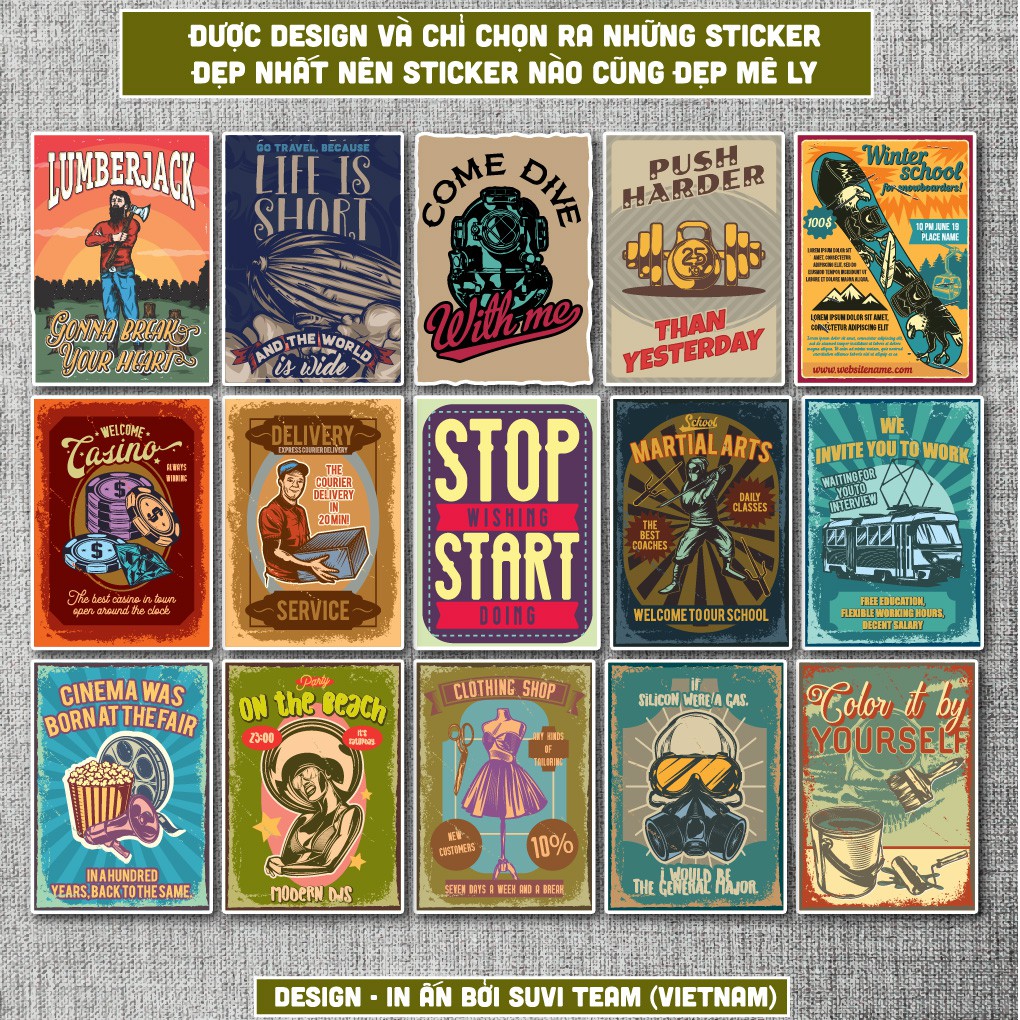 50 Sticker Vintage Retro 13 chống nước sticker dán laptop, điện thoại, đàn guitar, mũ bảo hiểm, vali. MSP:VR13