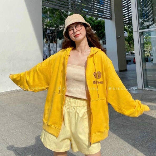 Áo Khoác Hoodie Nỉ Bông Gấu BIBOO Khoác Zip Form Rộng Unisex Nam Nữ Ulzzang | BigBuy360 - bigbuy360.vn