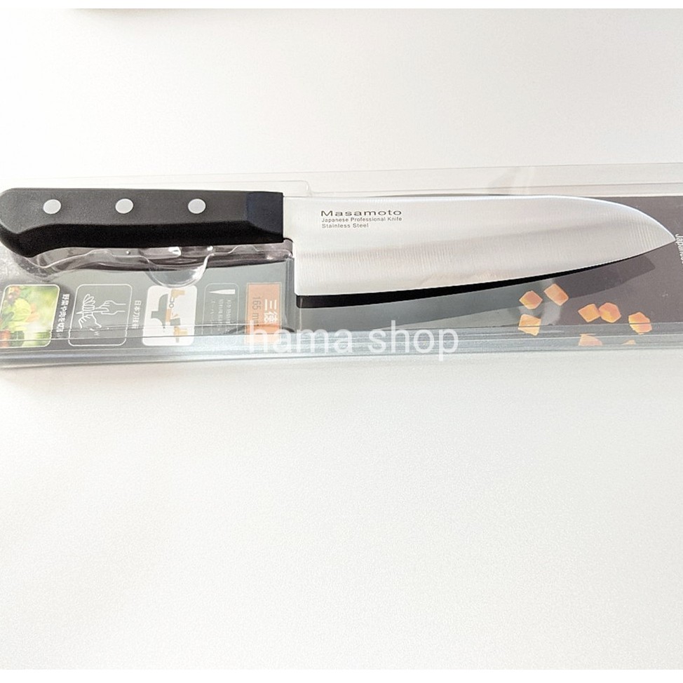 Dao thái nhật Masamoto Santoku165 chuôi nhựa siêu sắc- 16,5cm [ Dao Nhật HAMA ]