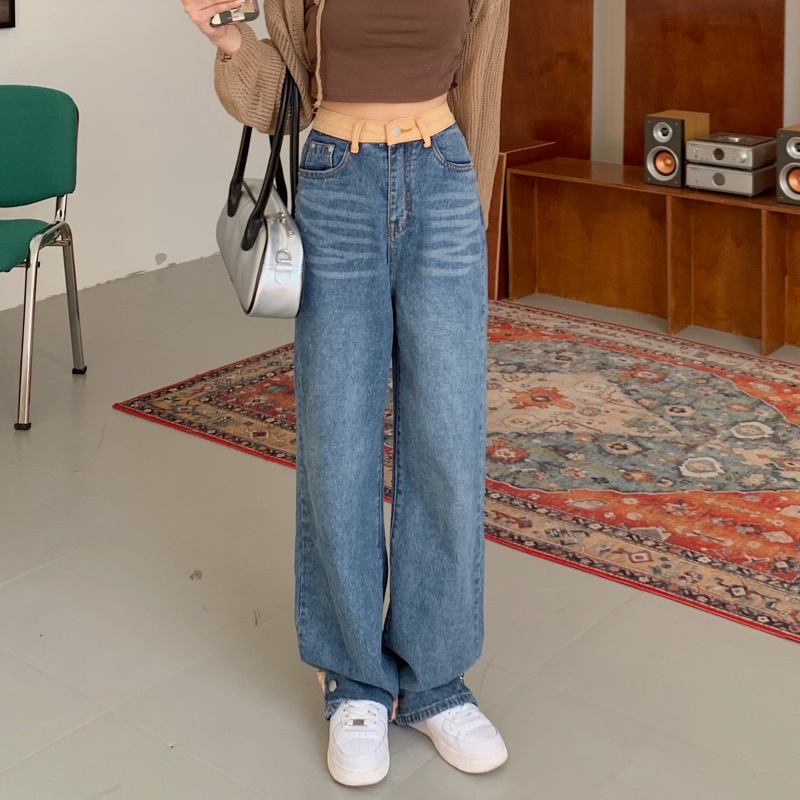 Quần jean ống rộng lưng cao dễ phối đồ thời trang mùa hè cho nữ