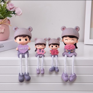 Bộ 4 tượng gia đình đội mũ trang trí kệ tủ, giá sách, decor bàn làm việc, trang trí phòng khách GD-01