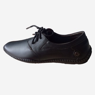 Giày mọi nam cột dây đế cao su đen bò da bò thật cao cấp THGMN0147