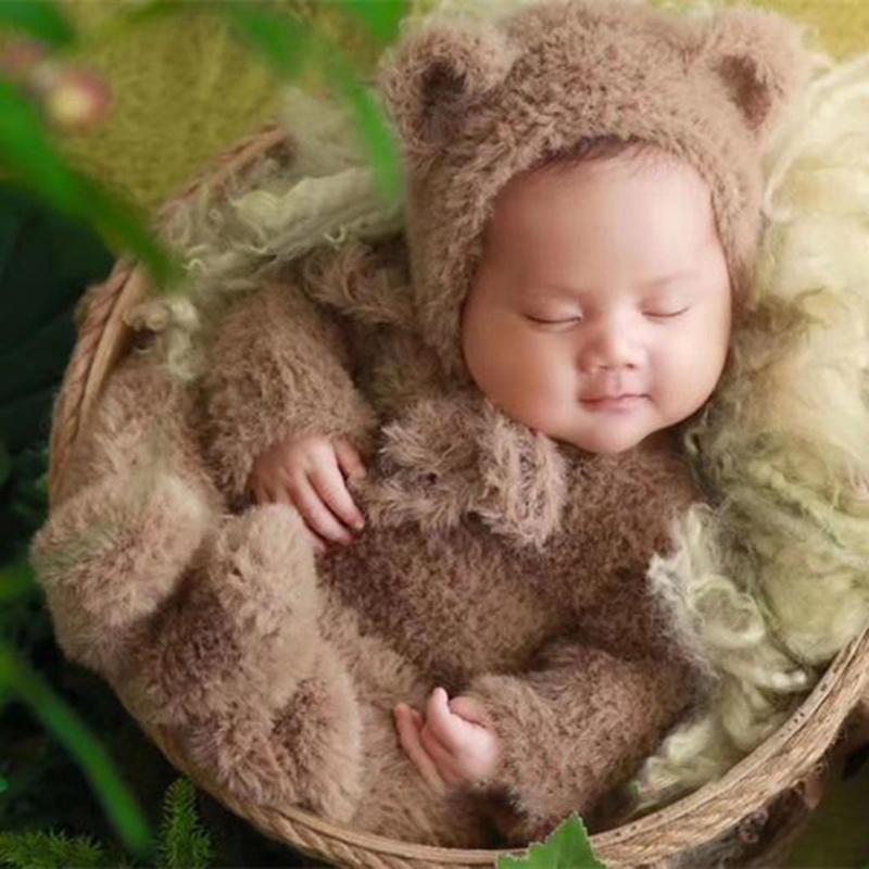 Bộ Áo Liền Quần + Nón Xinh Xắn Dùng Làm Đạo Cụ Chụp Ảnh Cho Bé Sơ Sinh