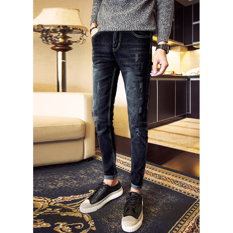 Quần Bò Nam Hàn Quốc Màu Đen Xước Dáng Ôm Chất Đẹp | BigBuy360 - bigbuy360.vn