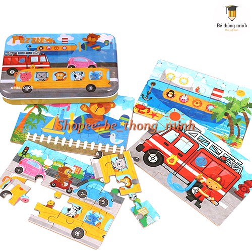 Hộp 4 tranh puzzle ghép hình tổng hợp 4 loại 9-12-15-20 miếng