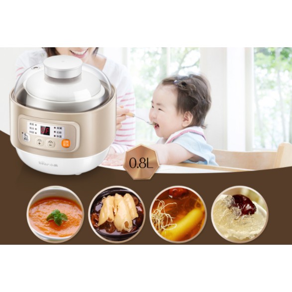 Nồi nấu cháo, ninh, hầm, hấp cách thủy Bear DDZ-A08D1, sử dụng gốm sứ cao cấp