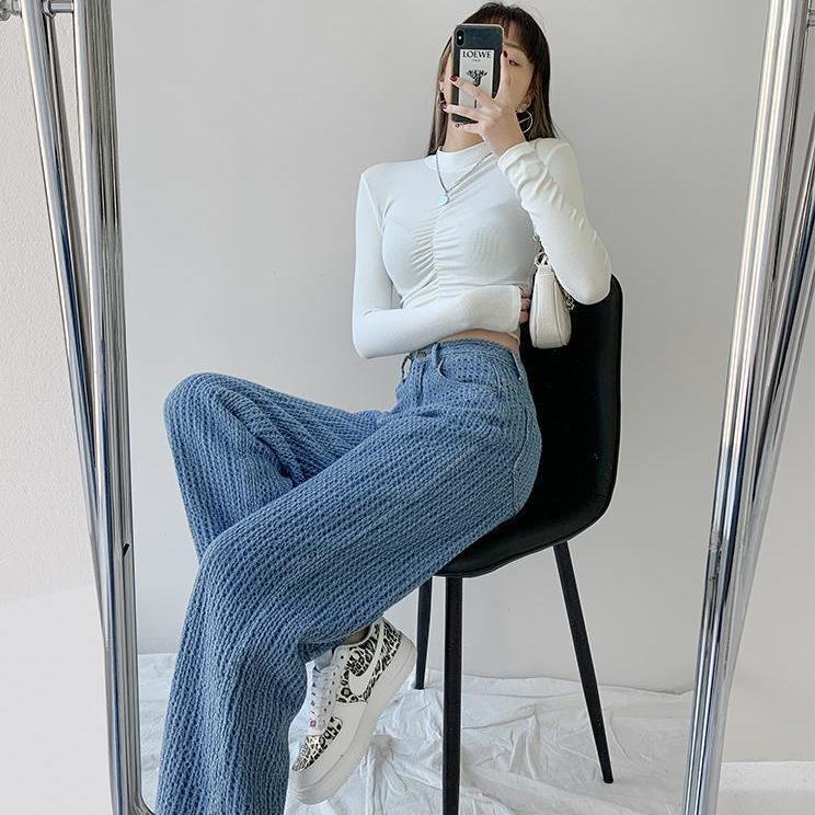 Quần Jeans ống rộng lưng cao thời trang mùa hè mới cho nữ