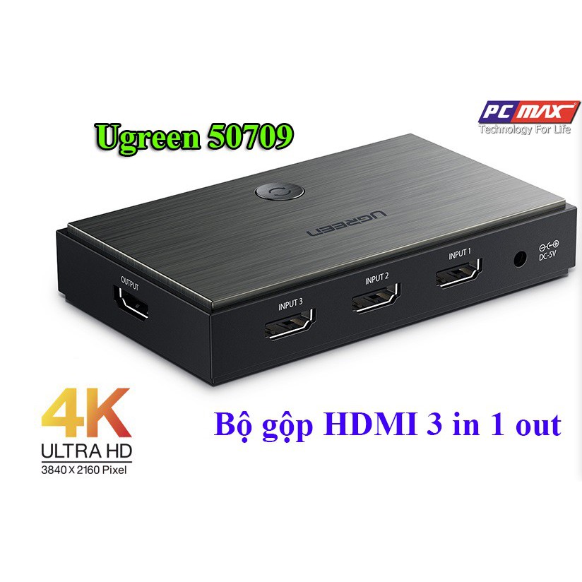 Bộ gộp HDMI 2.0 3 in 1 out hỗ trợ 4Kx2K/60Hz Ugreen 50709 - Hàng Chính Hãng