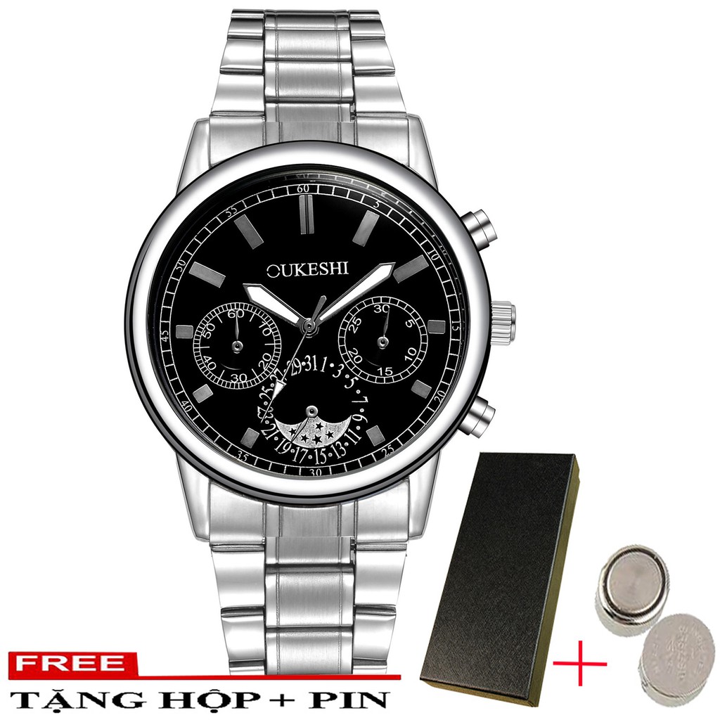 (FULL BOX) Đồng Hồ Nam OUKESHI Dây Thép Không Gỉ Cao Cấp + Tặng Hộp và Pin | BigBuy360 - bigbuy360.vn