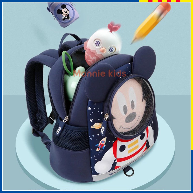 Balo Cho Bé Mẫu Giáo Disney, Chuột Mickey/Minnie Du Hành Vũ Trụ 1-5 Tuổi 23cm x 12cm x 30cm