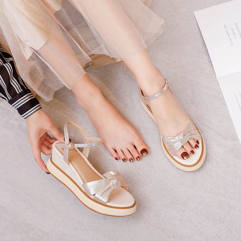 dép cao từgiày sandal 7cmdép đế caodép gótgiày caodép thời trang GiàyDép Nữ Guốc/Dép nữGiàygiày 7cmgiày nữ cao❁❆Da Xianni slope heel sandals women s summer 2021 new style with skirt wild fairy thick bottom sponge cake high heels