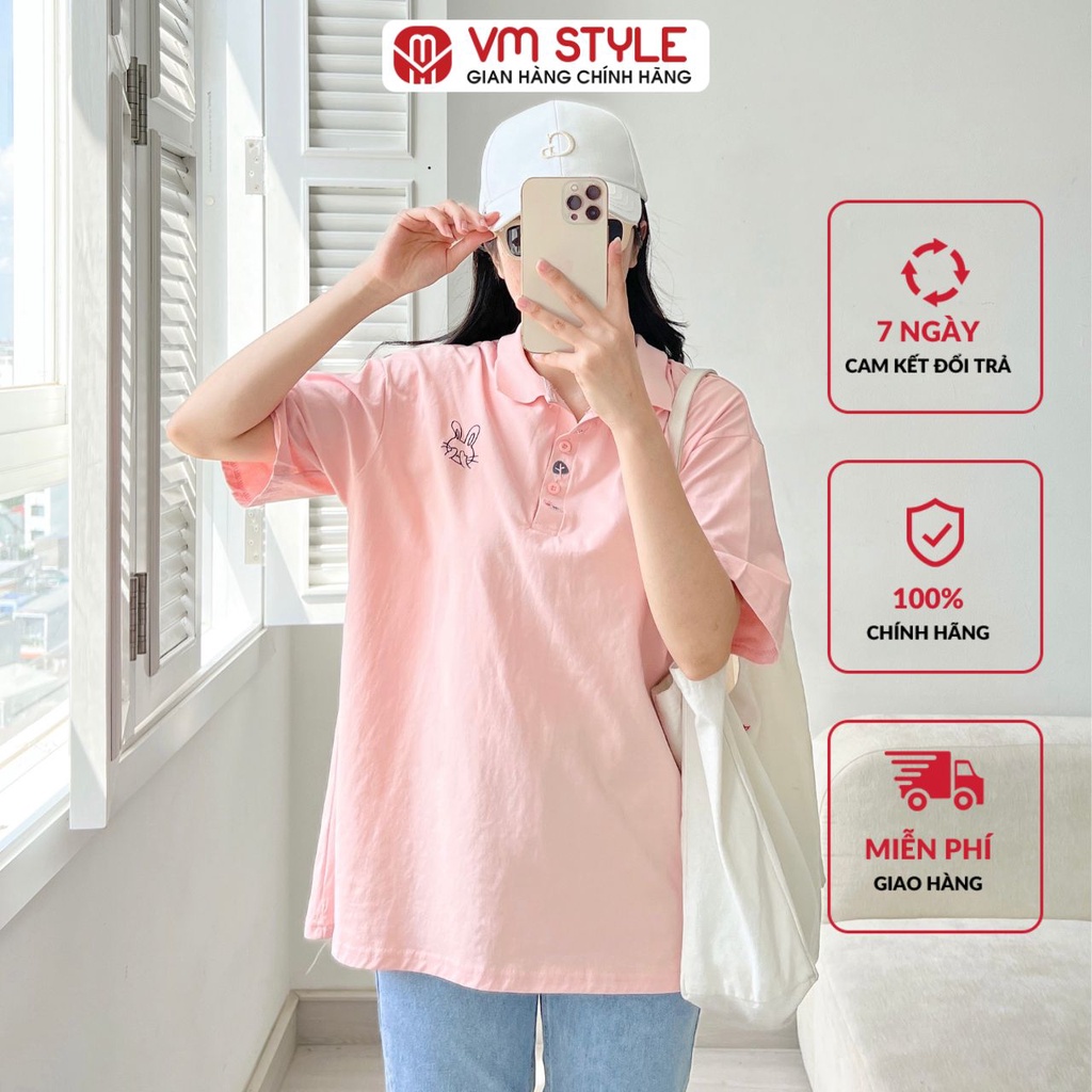 Áo thun VMSTYLE polo tay ngắn cổ bẻ thêu thỏ 976_ ATU00254