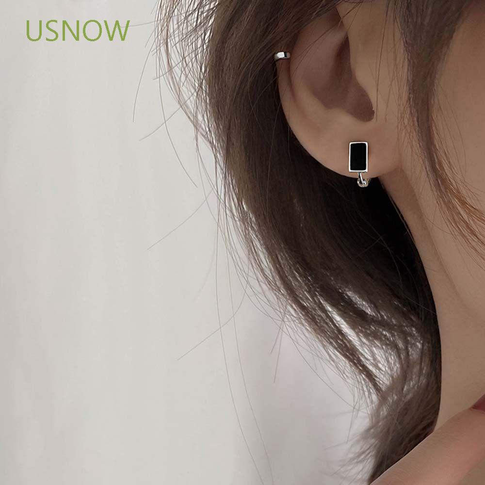 Khuyên Tai Hợp Kim Hình Vuông Màu Đen Phong Cách Hàn Quốc Cá Tính Cho Nữ