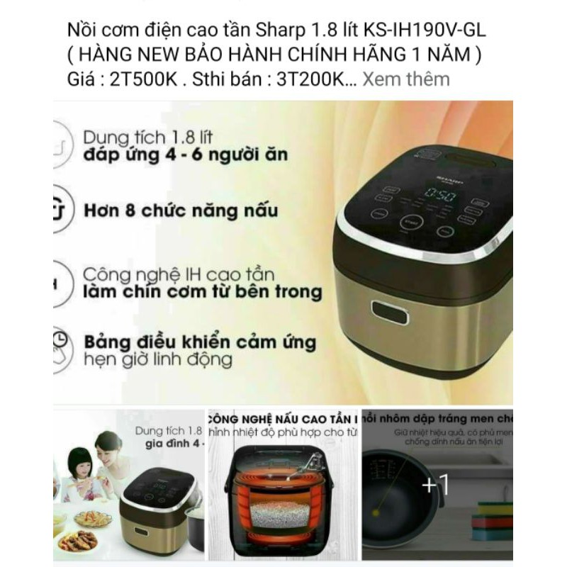 nồi cơm điện cao tần SHARP KS-IH190V-GL