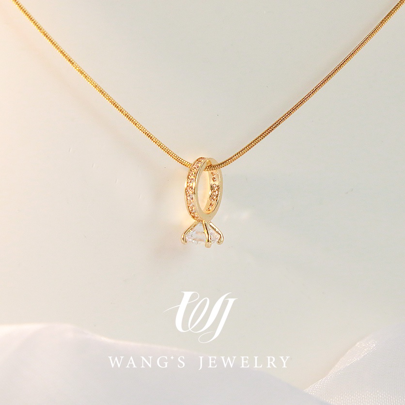 Vòng cổ Mạ Vàng 18k Mặt Nhẫn Kim Cương Thời Trang Lãng Mạn Cho Nữ