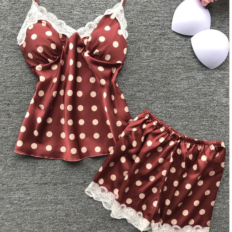 Đồ ngủ lụa bigsize tới 65kg sexy chấm bi 🎁️TẶNG lót ngực🔥váy ngủ lụa hai dây sexy AM150DB02 | BigBuy360 - bigbuy360.vn