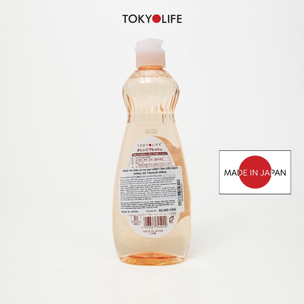 Nước rửa chén đĩa, rau quả lành tính siêu sạch hương cam TOKYOLIFE 600ml 4903367305756