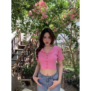 Áo Sweater Dệt Kim Ngắn Tay Thiết Kế Xinh Xắn Cho Nữ