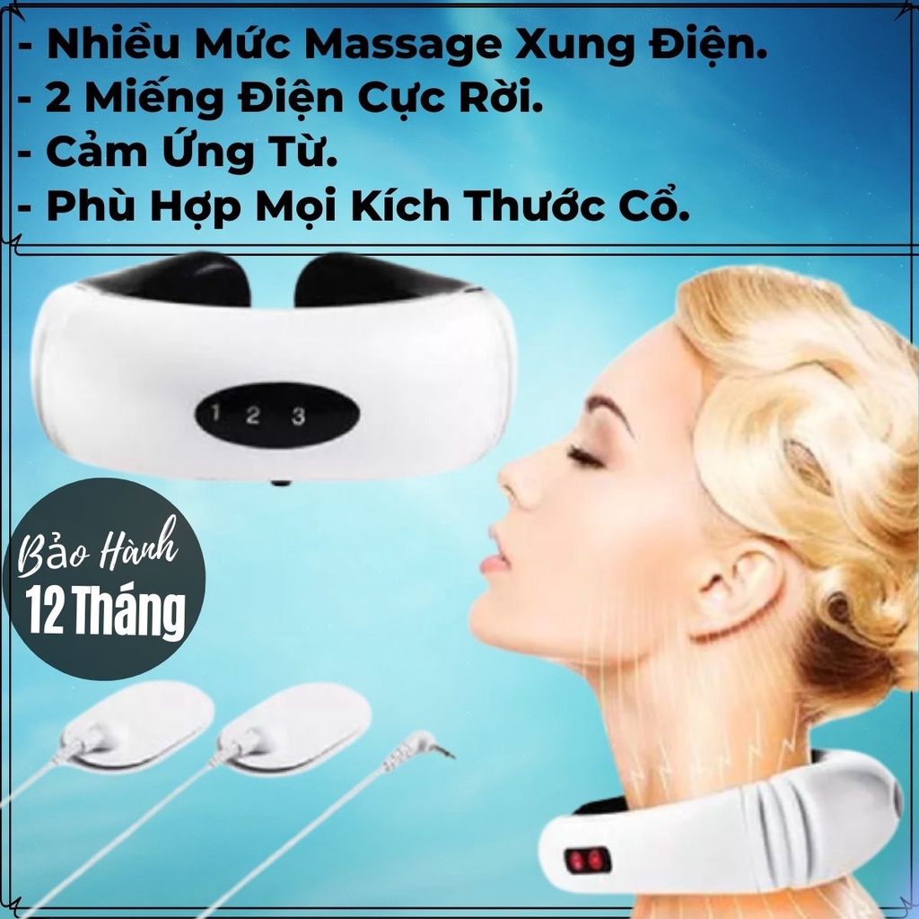Máy Massage Cổ Vai Gáy 3D Thông Minh Trị Liệu Bằng Xung Điện Kèm 2 Miếng Dán Giúp Giảm Đau Mỏi Mọi Vị Trí