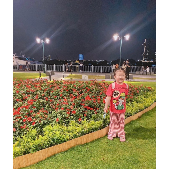 Đồ bé gái bộ tay ngắn quần dài cho bé quần ống loe áo rộng thun lạnh 3d loại 1 co giãn thoáng khí