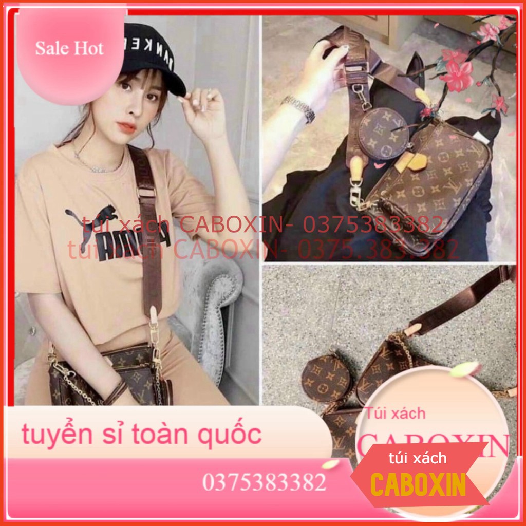 tưi xách nư  đeo  chéo xét 3 món in họa tiết dây bản to cá tính -CABOXIN tuyển sỉ toàn quốc