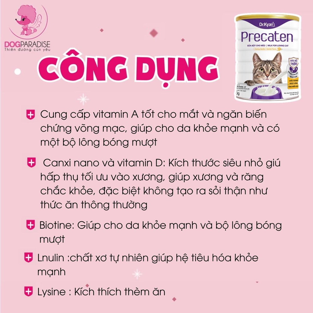Sữa bột cho mèo Dr.Kyan Precaten bổ sung canxi giúp xương chắc khỏe 110g và 400g - Dog Paradise