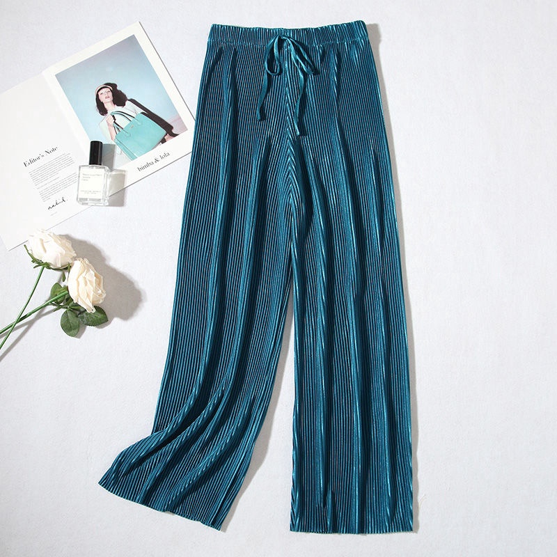 Quần chiffon dài ống rộng lưng cao xếp ly thời trang xuân hè dành cho nữ