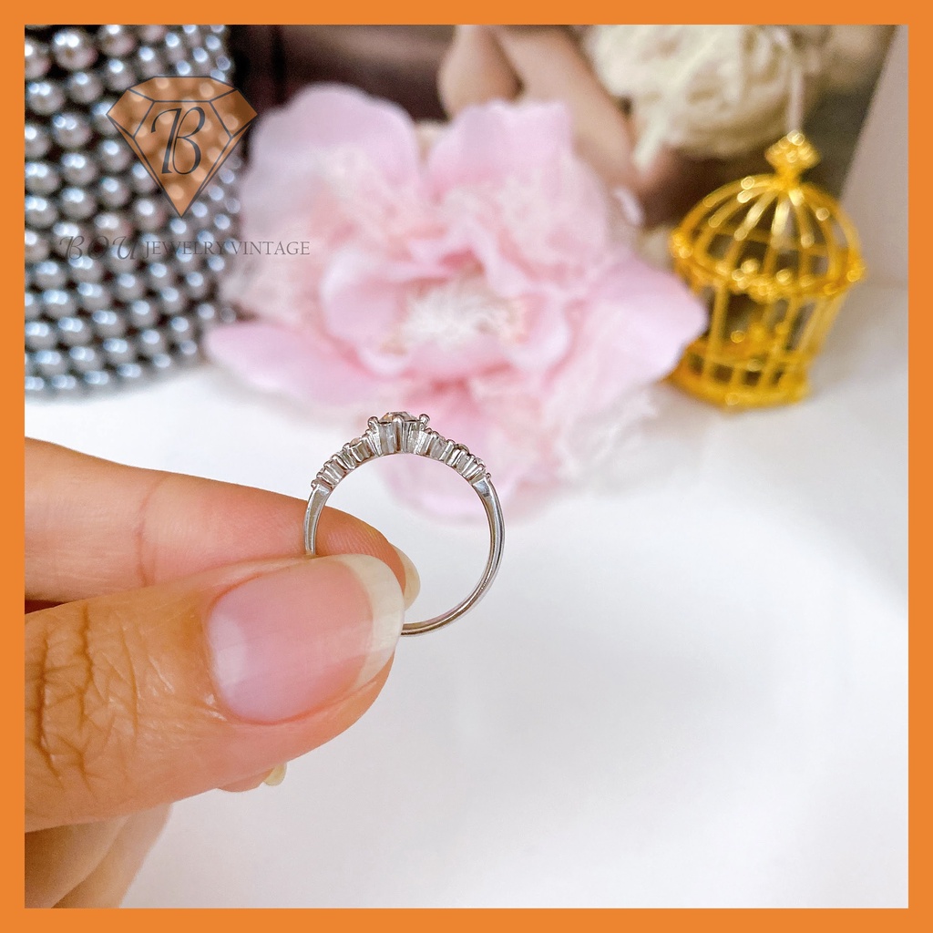 NHẪN ĐÍNH ĐÁ TRẮNG SECONDHAND TRANG SỨC SI NHẬT BẢN BOU JEWELRY VINTAGE MÃ N029