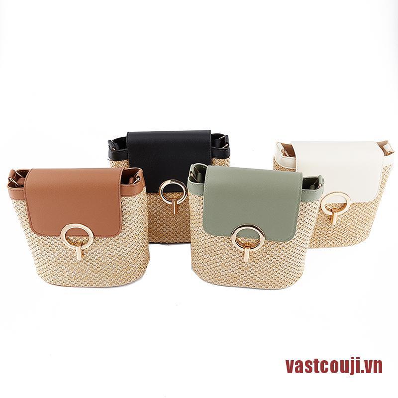 VastcouJI Casual Chains Straw Bucket Bags Women Summer Messenger Bag Rattan Bags Be