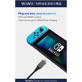 Dây Cáp Chuyển Đổi Wiwu X10L - USB-C Sang 4K HDMI Hỗ Trợ Sạc Nhanh PD 100W - Hàng Chính Hãng