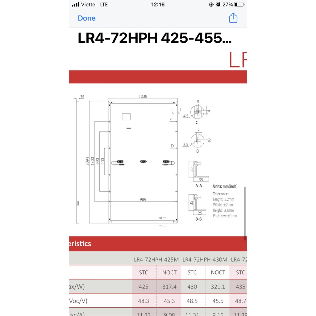 Tấm Pin năng lượng mặt trời 450W LONGI ( Loại A )