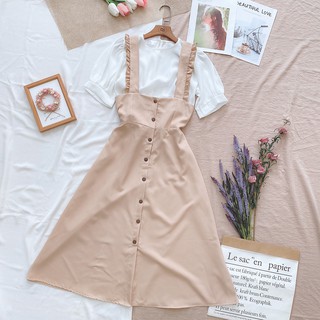 (LOẠI 1) Set váy yếm áo trắng