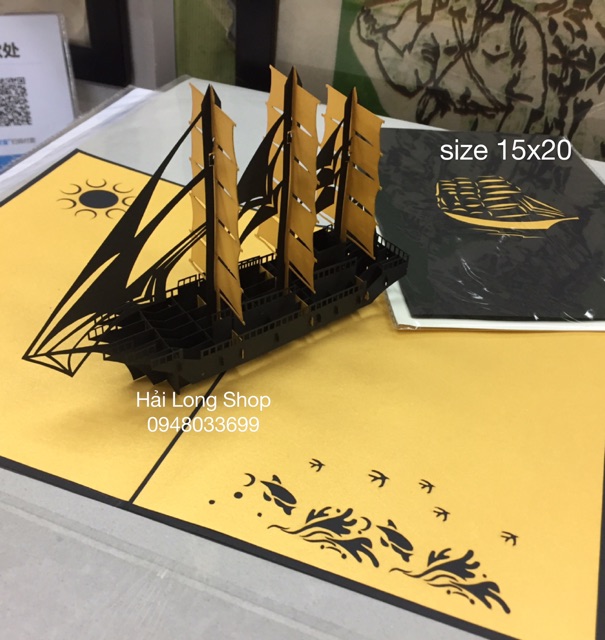 Thuyền 6 ( 3 cánh ) - Boat -   Thiệp  3D ( bìa đen  ) | BigBuy360 - bigbuy360.vn