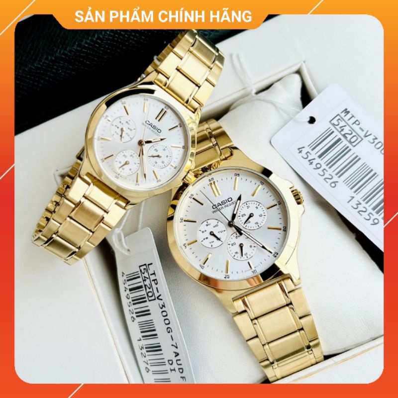 Đồng hồ đôi nam nữ dây thép chính hãng Casio Quartz MTP-V300G-7A