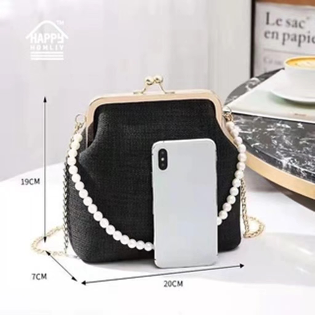 Túi đeo chéo HAPPY HOMLIV dây ngọc trai nhân tạo thời trang kỳ nghỉ tiệc/ văn phòng cho nữ