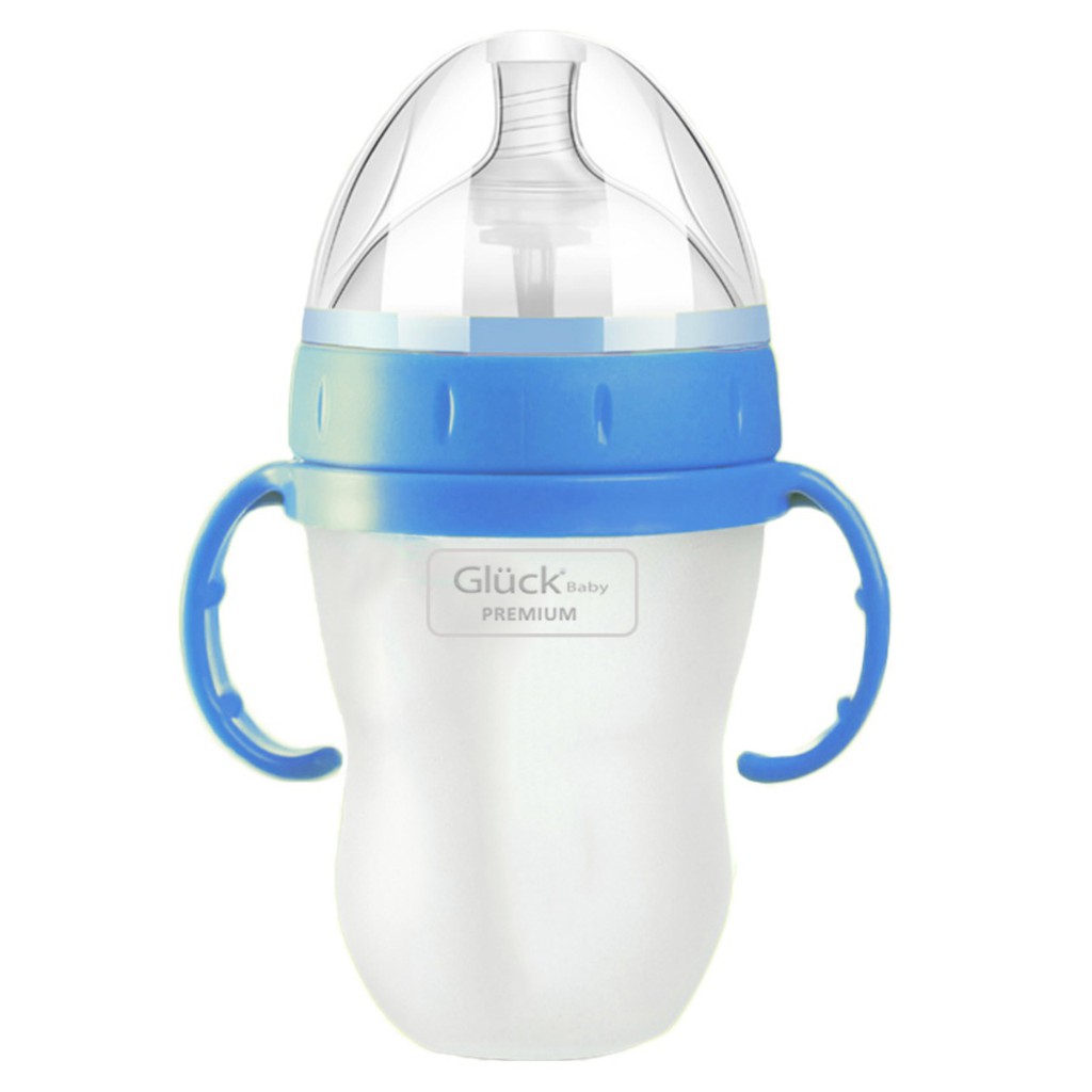 Bình sữa silicon Gluck Baby Premium 240ml (Màu xanh)