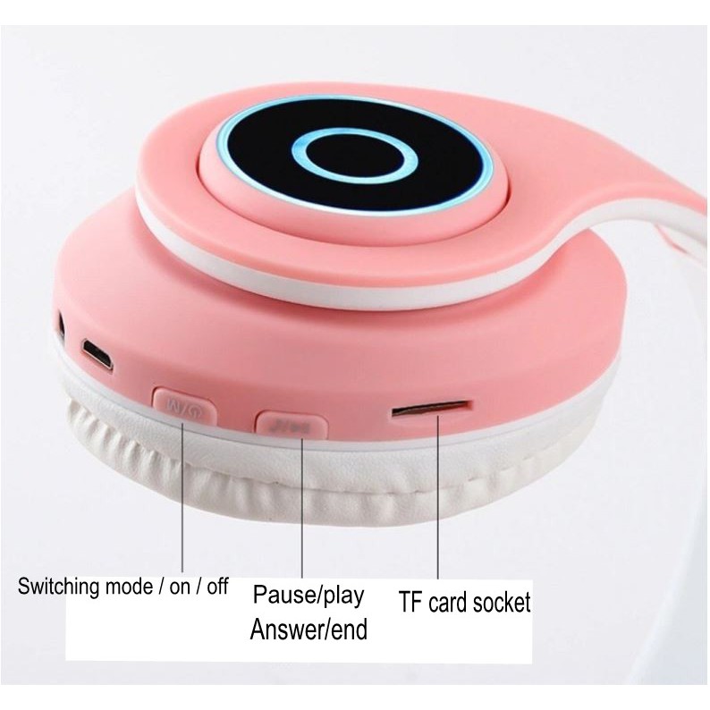 Tai Nghe Bluetooth 5.0 Không Dây Chống Ồn Hình Tai Mèo Có Đèn LED Và Mic Đầu Cắm 3.5mm