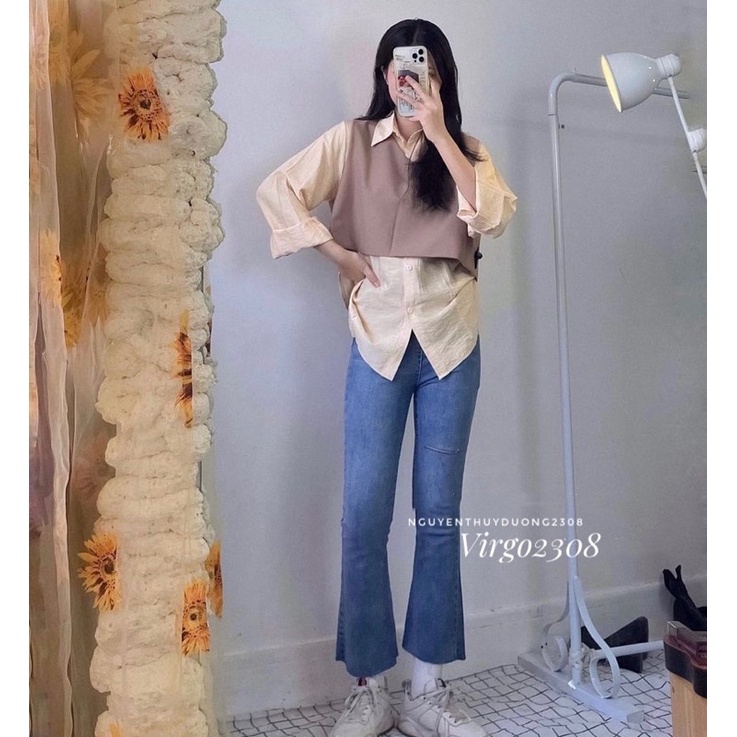 [HÀNG SẴN]QUẦN JEANS ỐNG LOE RÁCH ĐÙI hàng Quảng Châu