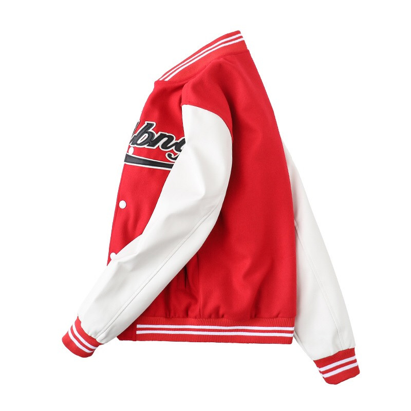 🔥 ÁO BOMBER MLBNY MÀU ĐỎ TAY DA PU UNISEX  🔥