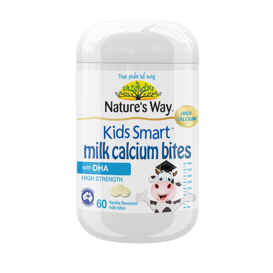 Viên nhai NatureS Way Kids Smart Milk Calcium Bites DHA (Chai 60 viên)